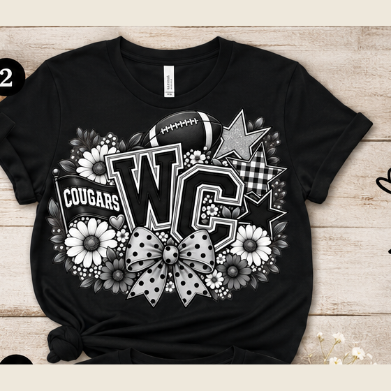 West Central Cougars Football Floral Tee