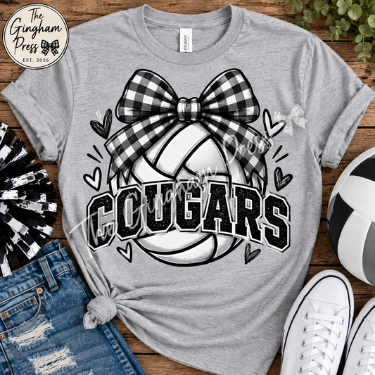 West Central Cougars Gingham Bow Volleyball Tee