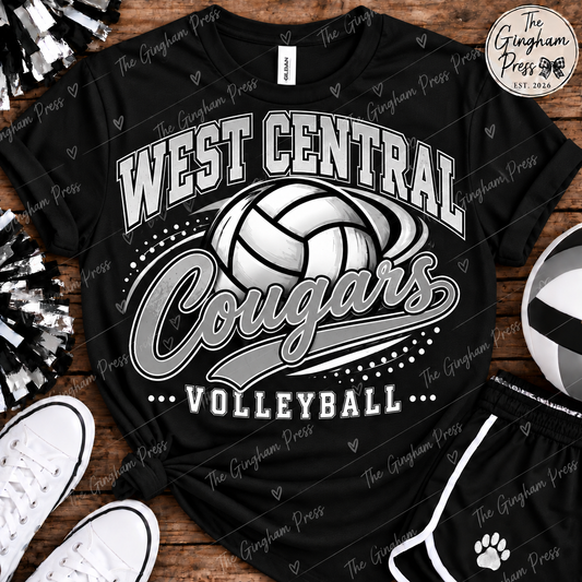 West Central Cougars Volleyball Tee – Black