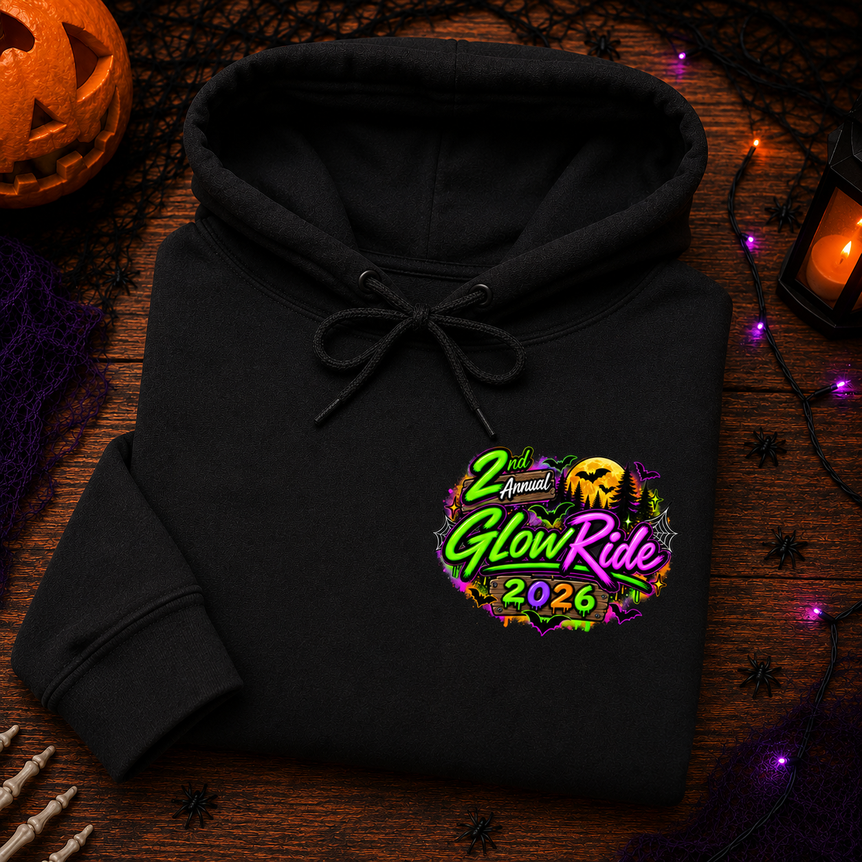 2nd Annual Glow Ride 2026 – Black Hoodies