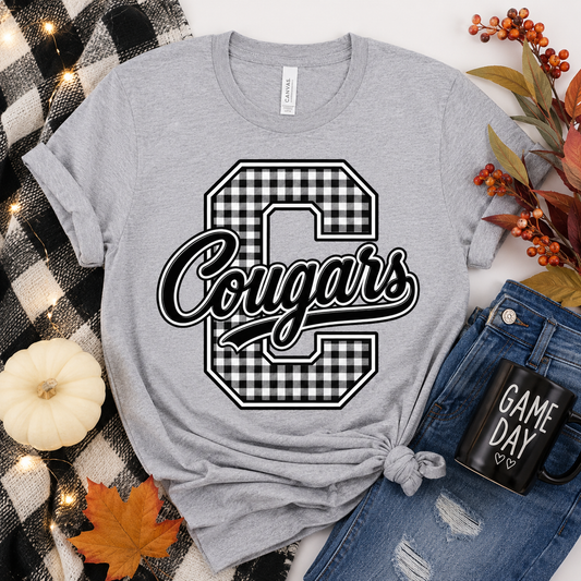Cougars Gingham Spirit Tee 🖤🤍