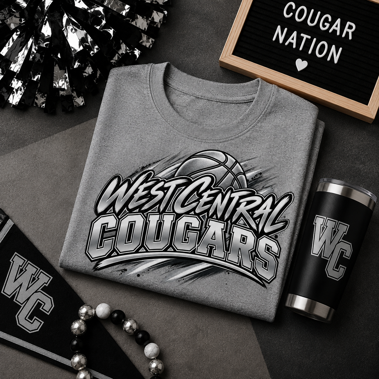 West Central Cougars Basketball Tee