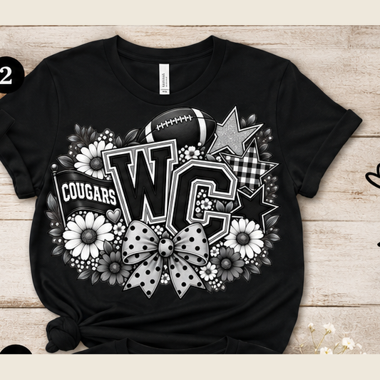 West Central Cougars Football Floral Tee